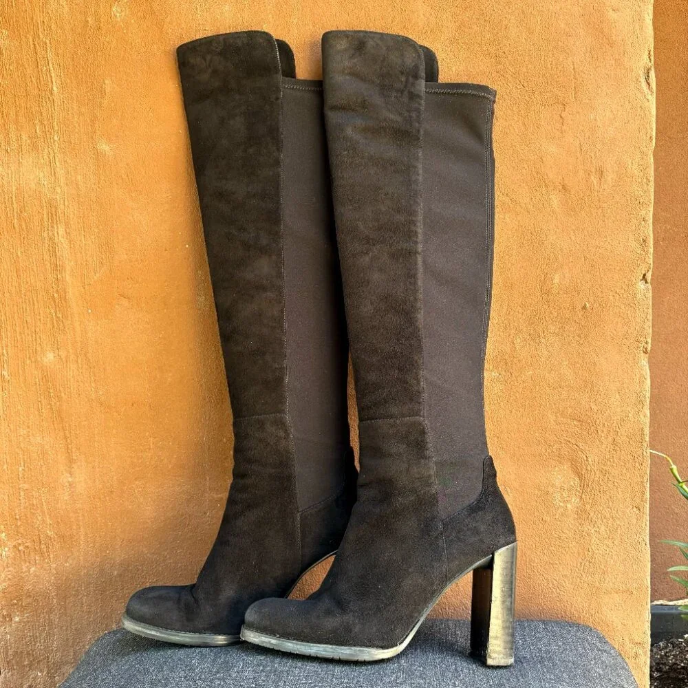 Stuart Weitzman Black Suede Hijack 50/50 Over the Knee Boot w/ Dust Bag